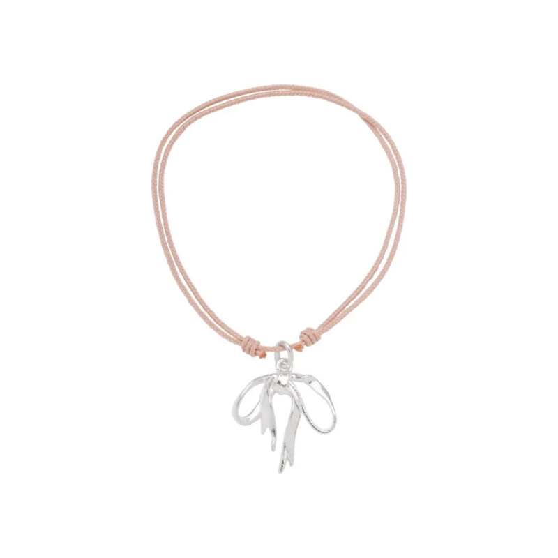 Ribbon Bracelet Pink Rope/Silver Bow