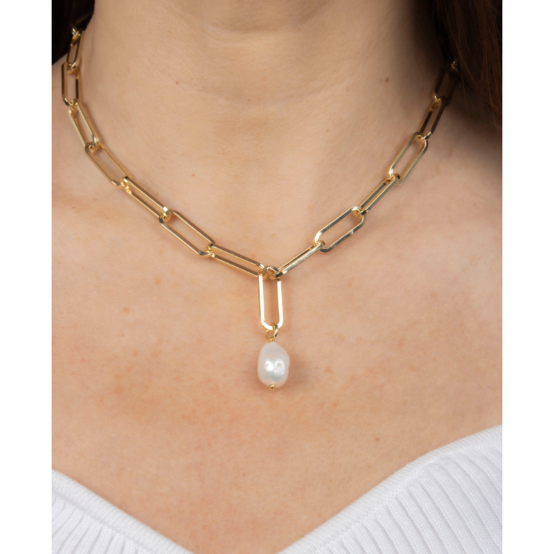 Hudson Pearl Paperlink Necklace Gold Plated