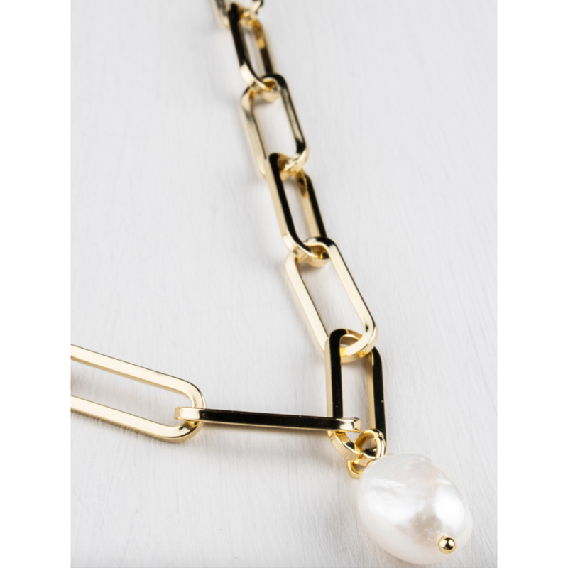 Hudson Pearl Paperlink Necklace Gold Plated