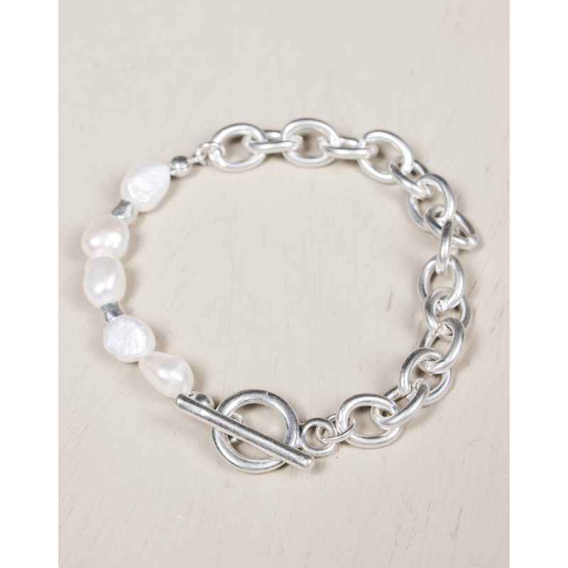 Flora Plated Pearl Bracelet Silver Plated