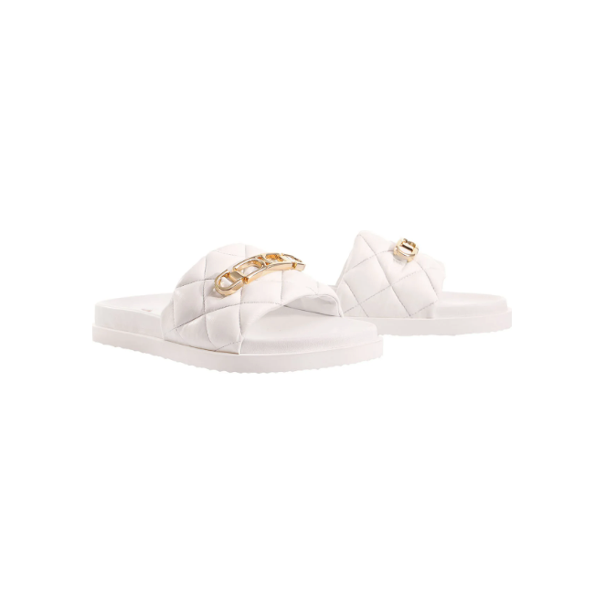 Eliza Leather Gold Detail Sliders White