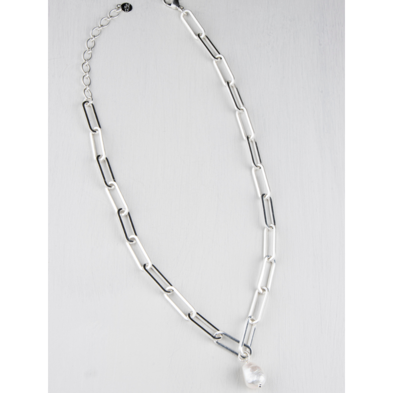 Hudson Pearl Paperlink Necklace Silver Plated