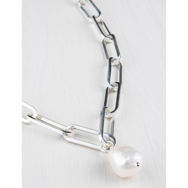 Hudson Pearl Paperlink Necklace Silver Plated