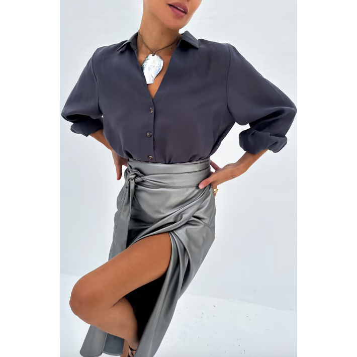 Miley Button Shirt Gunmetal