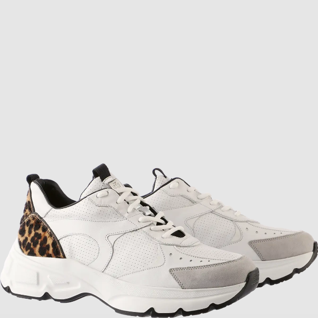 Leather Leopard Mix Chunky Trainers White/Leopard