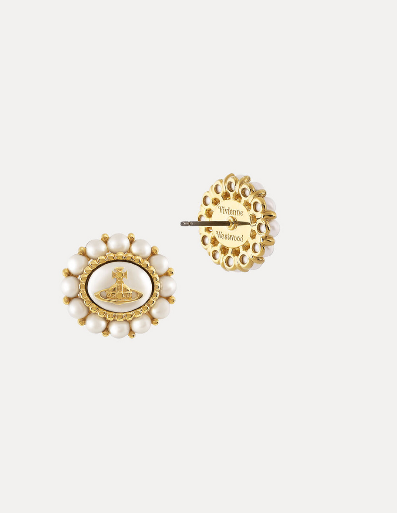 Amaya Small Pearl Detail Earrings Gold/Creamrose Pearl