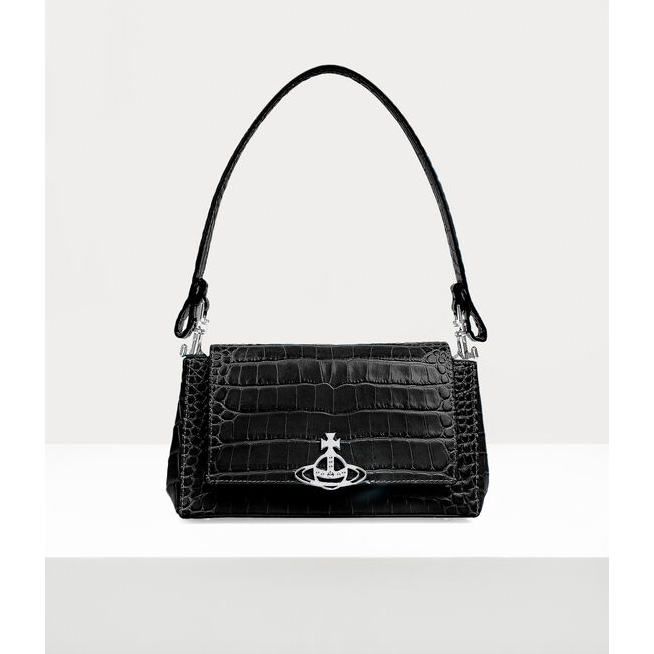 Hazel Croc Medium Handbag Black