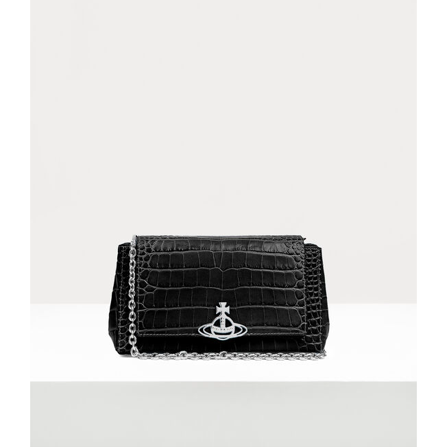 Hazel Croc Medium Handbag Black