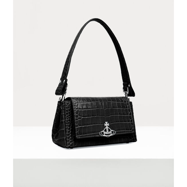 Hazel Croc Medium Handbag Black