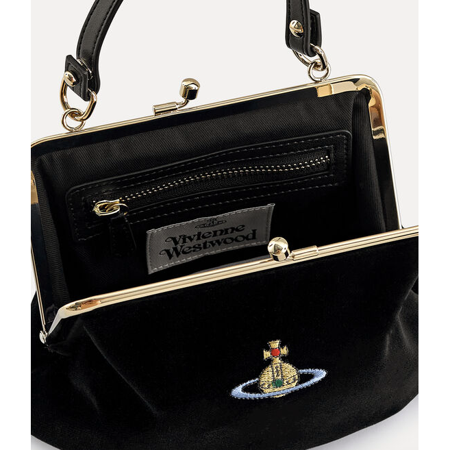 Velvet Granny Frame Purse Black