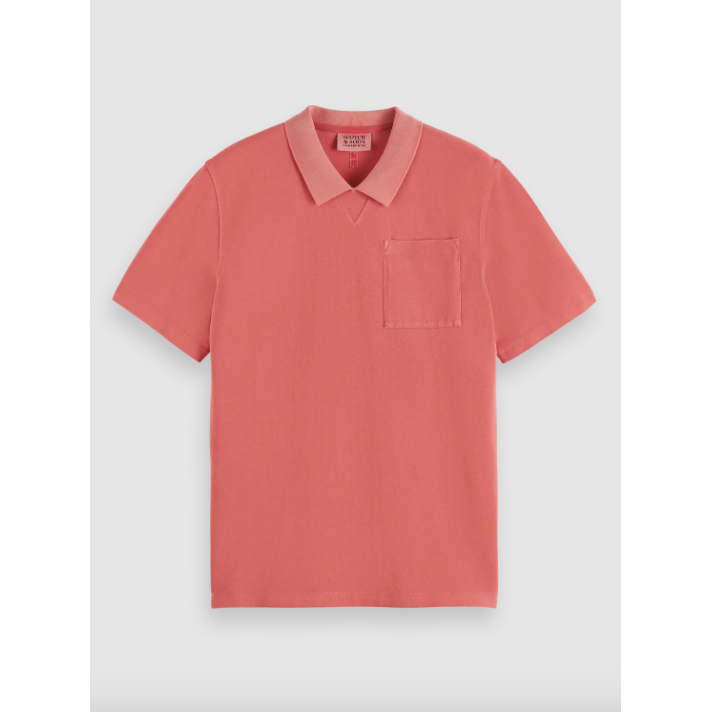 Scotch & Soda Garment Dye Pique Chest Pocket Polo Red