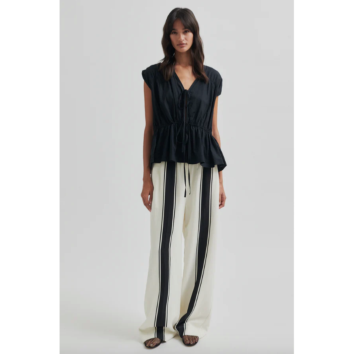 Lie Woven Stripe Detail Trousers White/Black