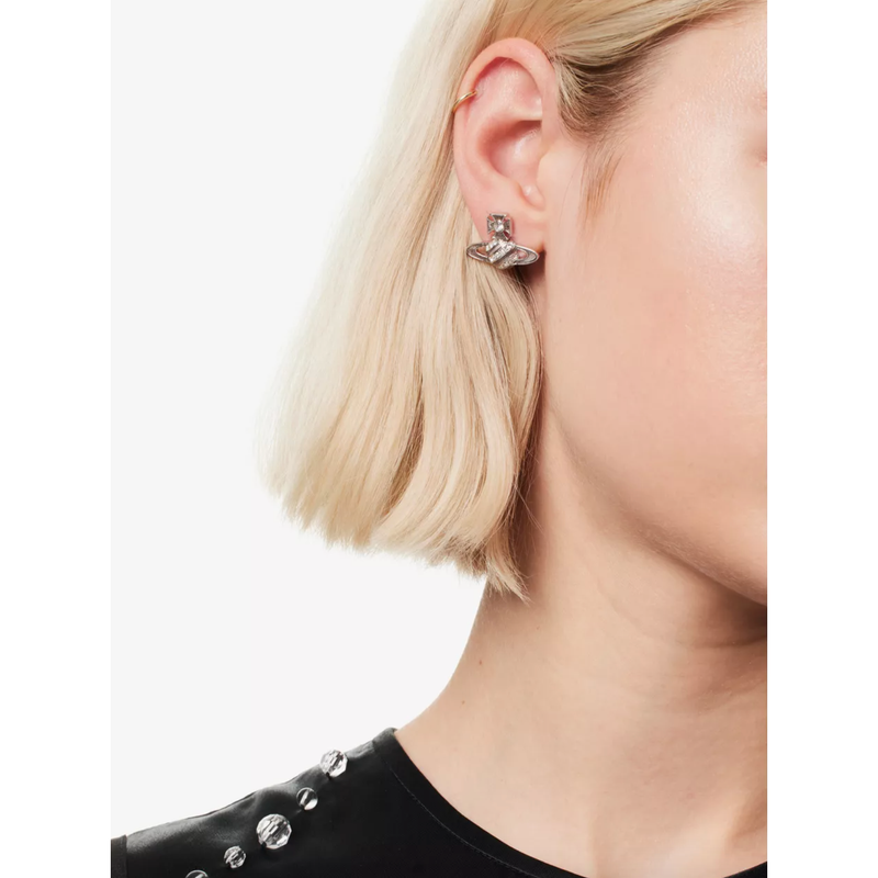Assita Bas Relief Earrings Platinum Crystal/Rose Pink