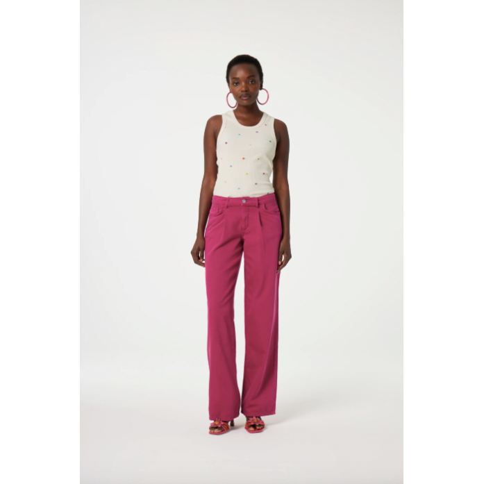 Tanja Jersey Embroidered Vest Top Off White