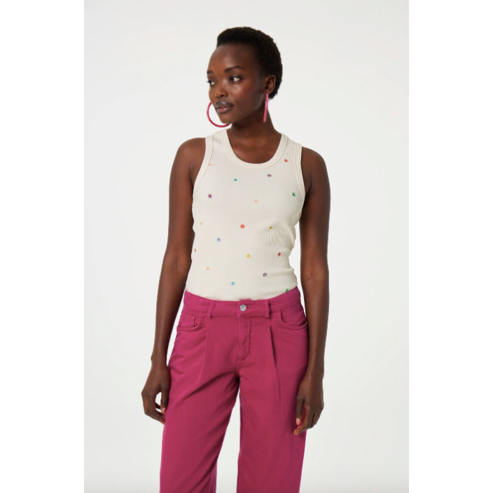 Tanja Jersey Embroidered Vest Top Off White