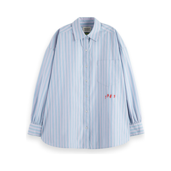 Embroidered Girlfriend Shirt Blue Stripe