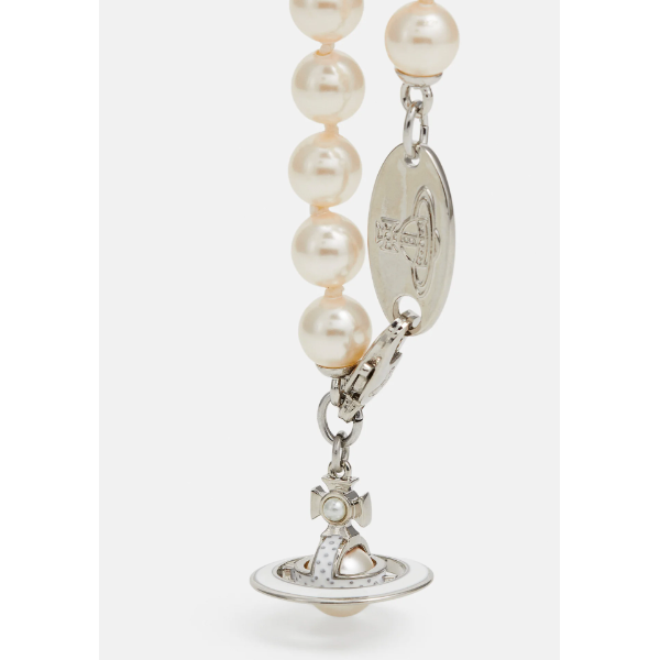 Simonetta Pearl Necklace Platinum/Cream Rose Pearl/White Enamel