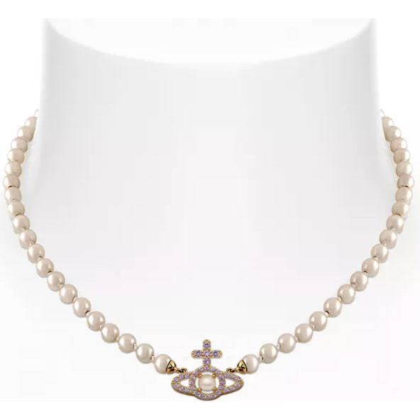 Olympia Pearl Necklace Gold / Cream Rose Pearls / Pink CZ