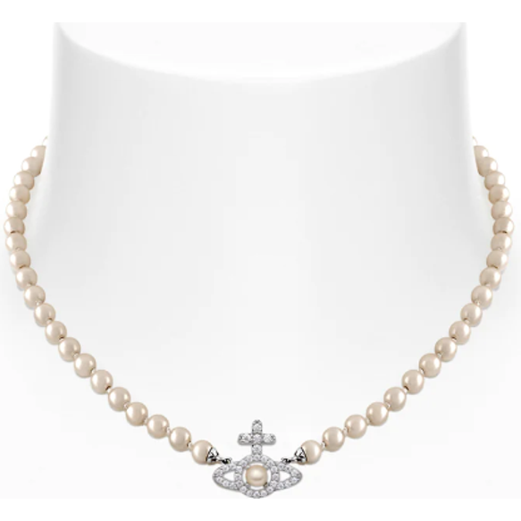 Olympia Pearl Necklace Platinum/Cream Rose Pearls/White CZ