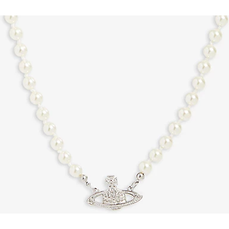 MAN Unisex Mini Bas Relief Pearl Necklace Platinum/Pearl/Crystal
