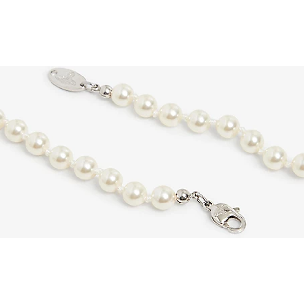 MAN Unisex Mini Bas Relief Pearl Necklace Platinum/Pearl/Crystal