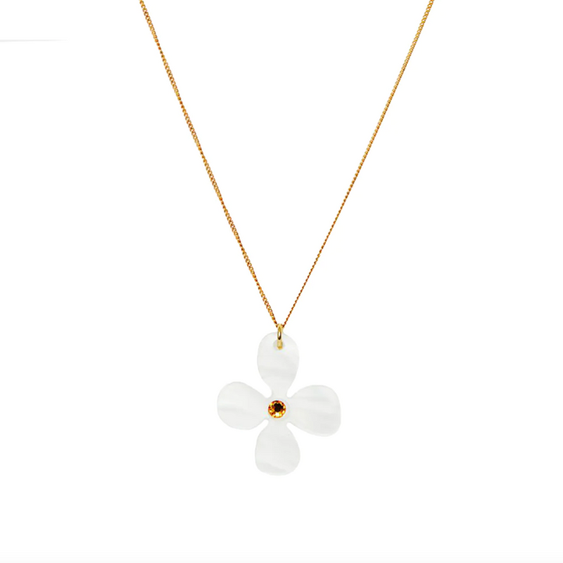 Daisy Pendant 18'' Gold Plated White / Crystal