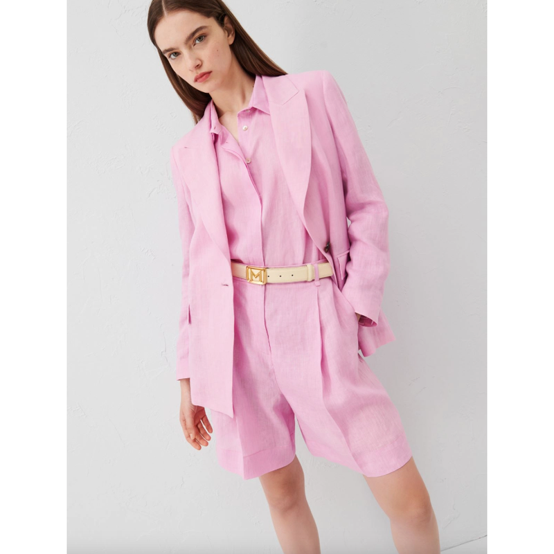 RECINTO Belted Linen Shorts Deep Rose Pink