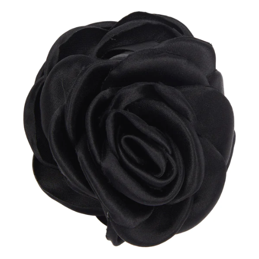 Small Satin Rose Claw Hairclip Black