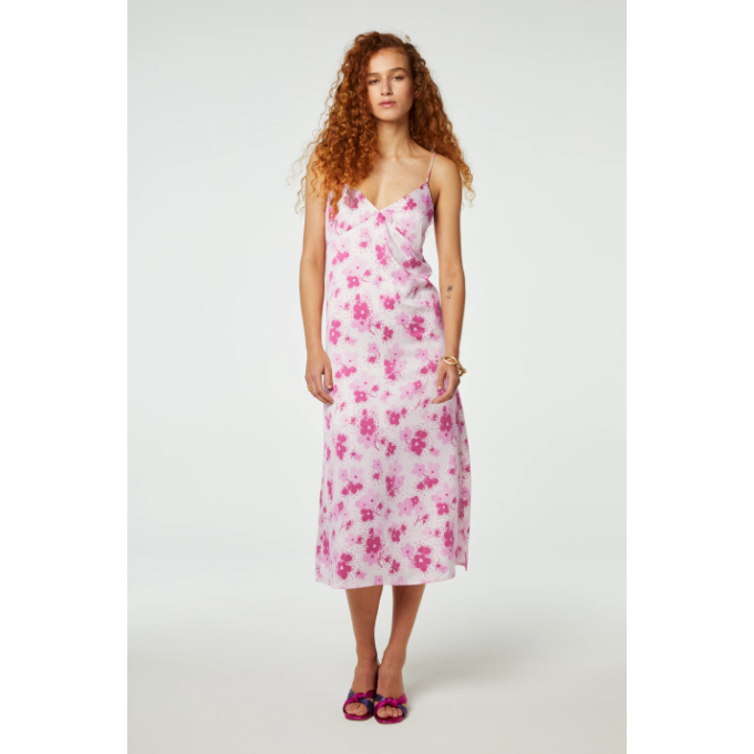 Lisa Camisole Midi Slip Dress Hot Pink/Cream