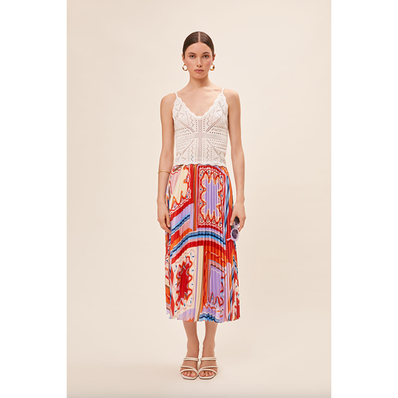 Farah Multicolour Pleated Midi Skirt