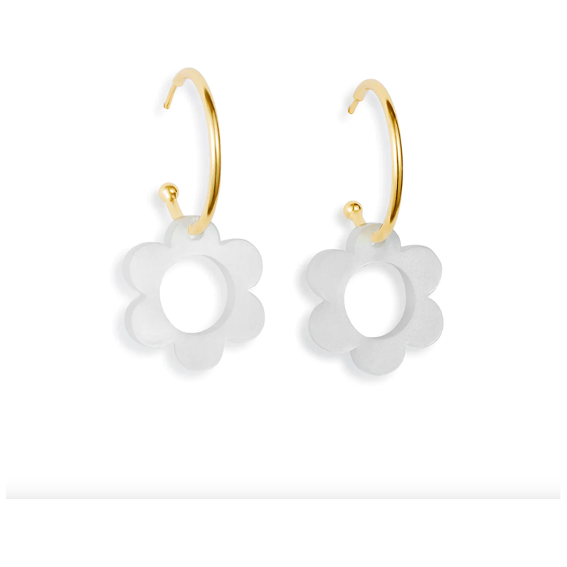 Charming Flower Hoop Earrings White Pearl