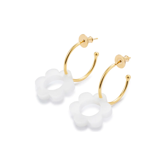 Charming Flower Hoop Earrings White Pearl