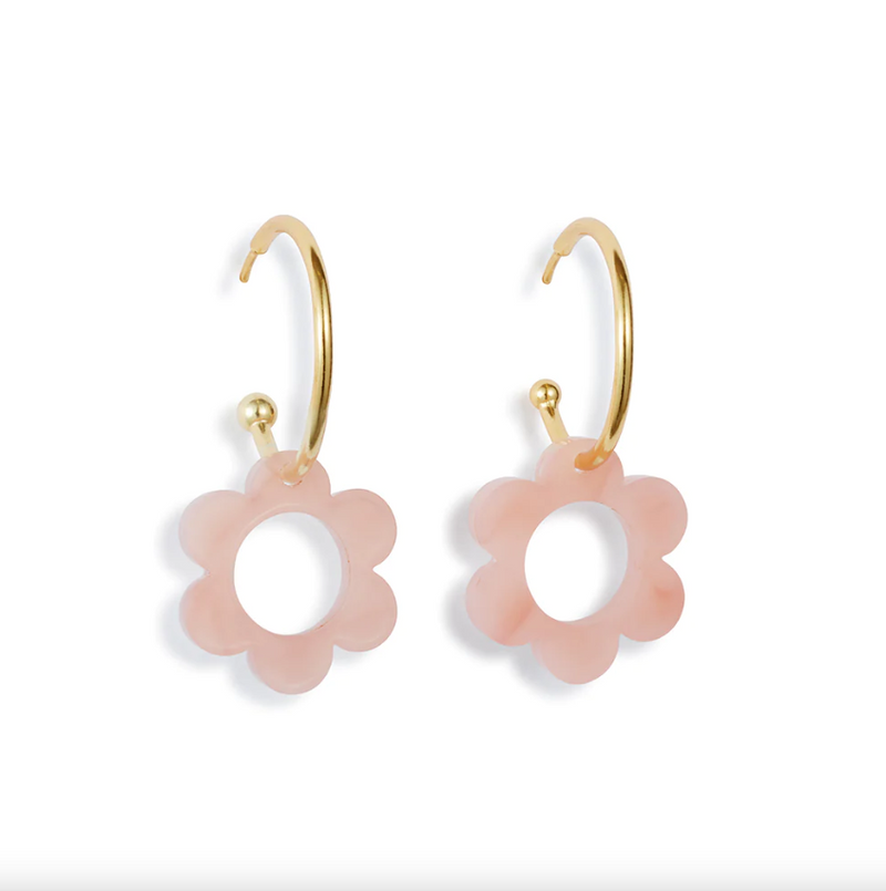Charming Flower Hoop Earrings Pale Pink/Gold