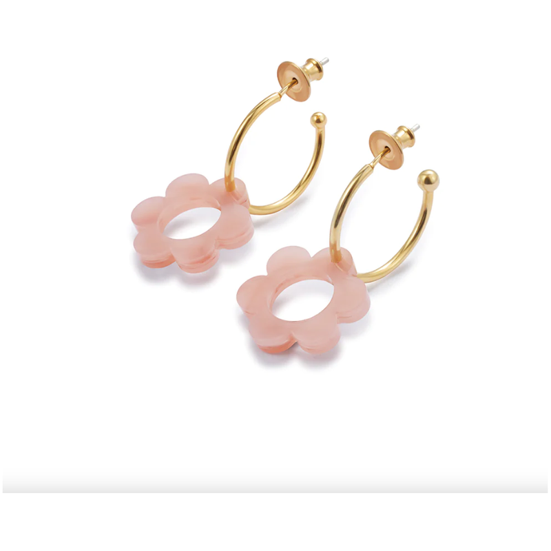 Charming Flower Hoop Earrings Pale Pink/Gold