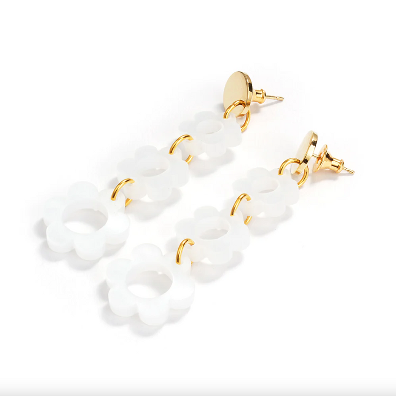 Flower Drop Earrings White