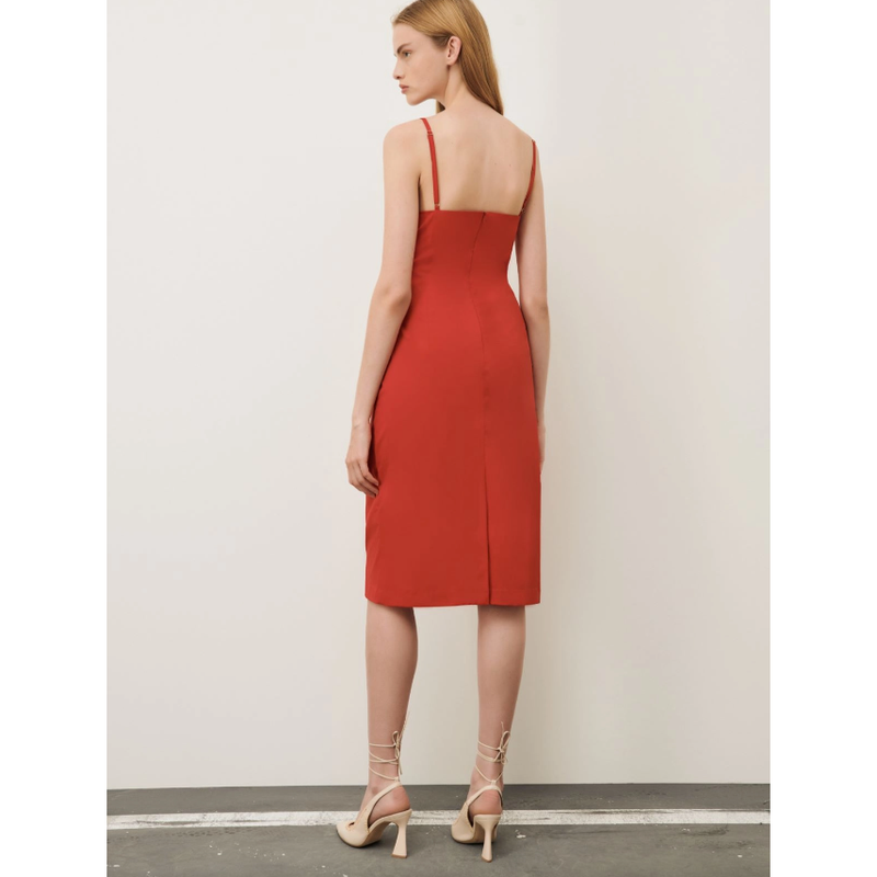 ROXS Strap Ruched Cotton Midi Dress Red