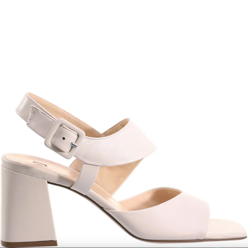 Julie Leather Block Heel Sandal Cream