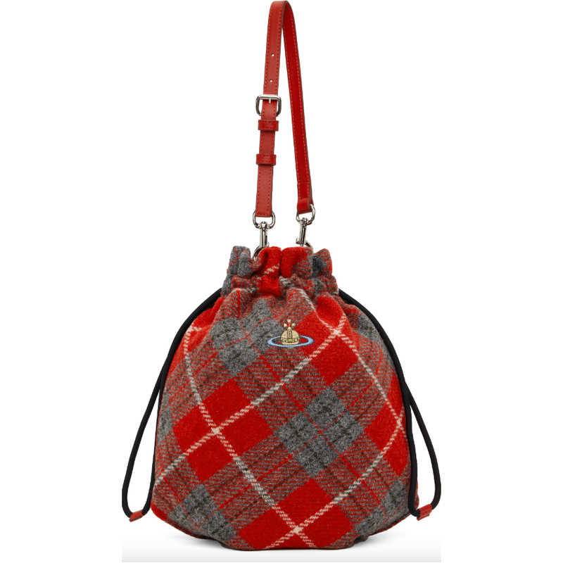 Vivienne x Harris Tweed Drawstring Pouch Set Red Tweed