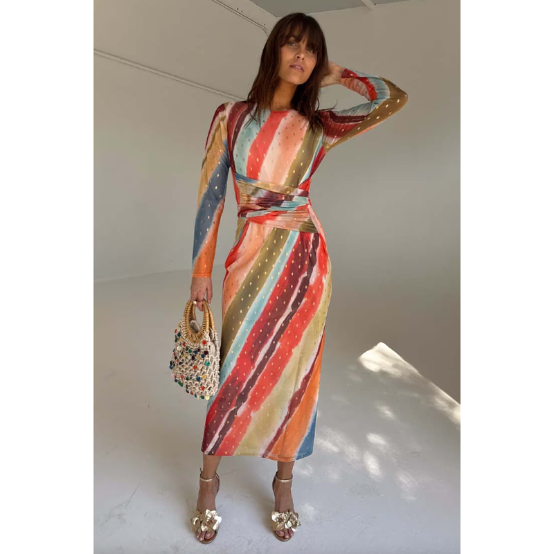 Sunset Stripe Mesh Midi Dress Multi