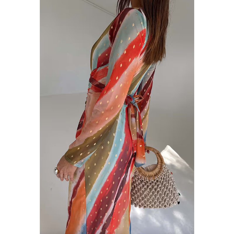 Sunset Stripe Mesh Midi Dress Multi