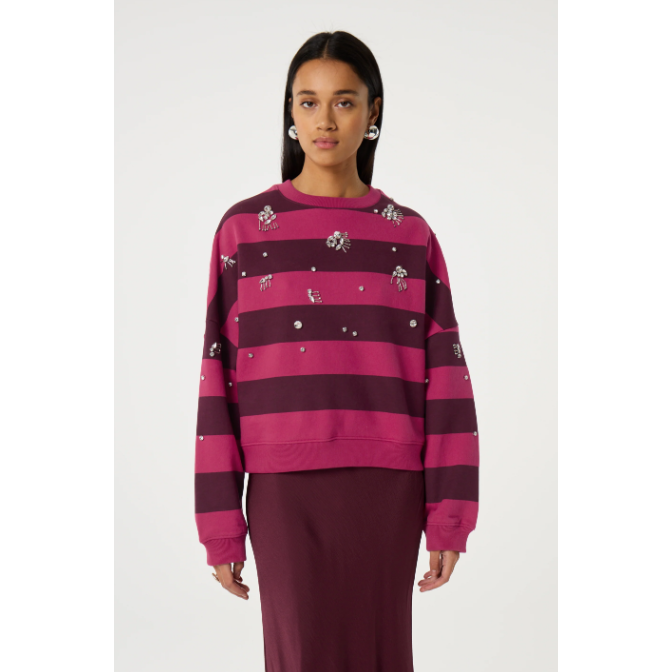 Ronny Sweater Stripe Burgundy Pink
