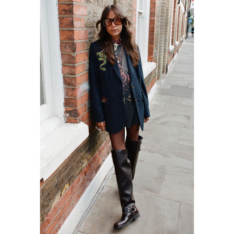 Pinstripe Embroidered Taylor Blazer