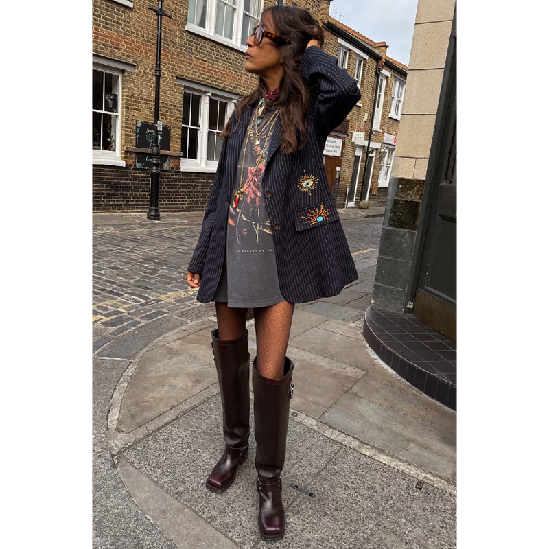 Pinstripe Embroidered Taylor Blazer