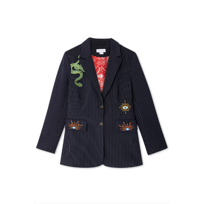 Pinstripe Embroidered Taylor Blazer