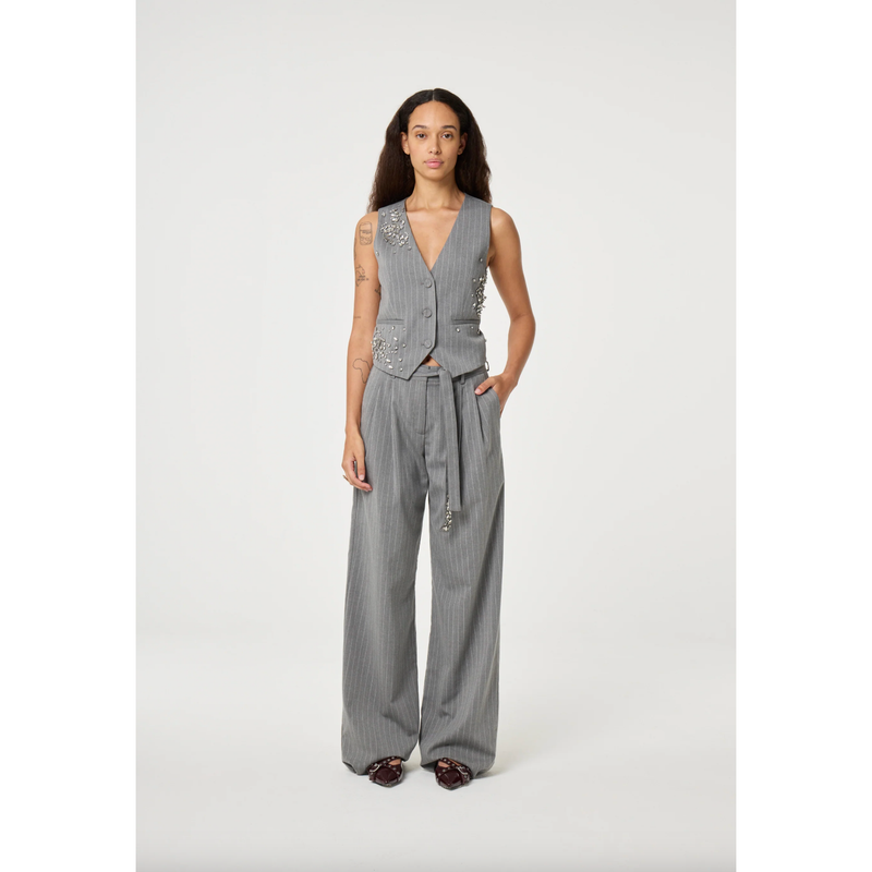 Charlie Embellished Pinstripe Trousers Grey Melange