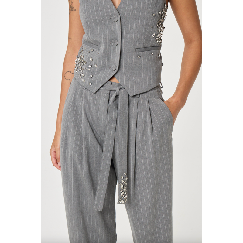 Charlie Embellished Pinstripe Trousers Grey Melange