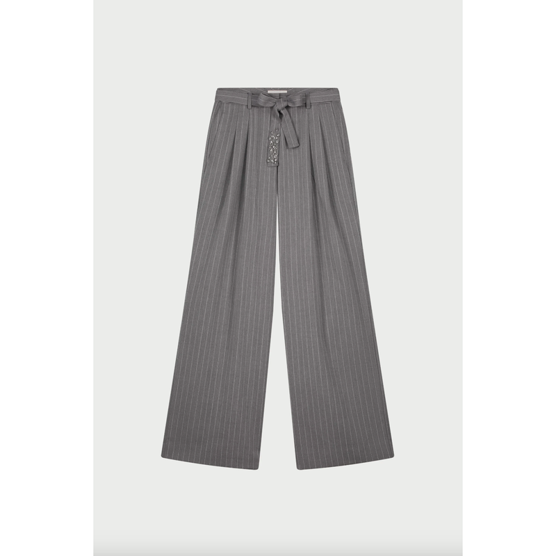 Charlie Embellished Pinstripe Trousers Grey Melange