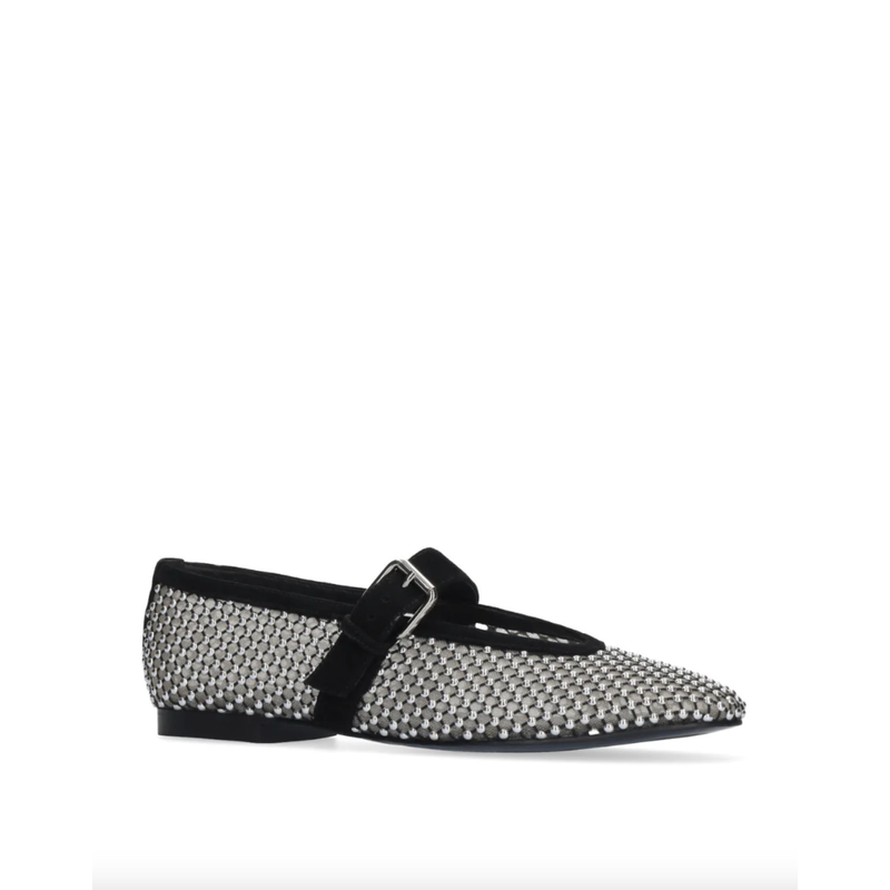 Mesh Stud Ballerina Pumps Black