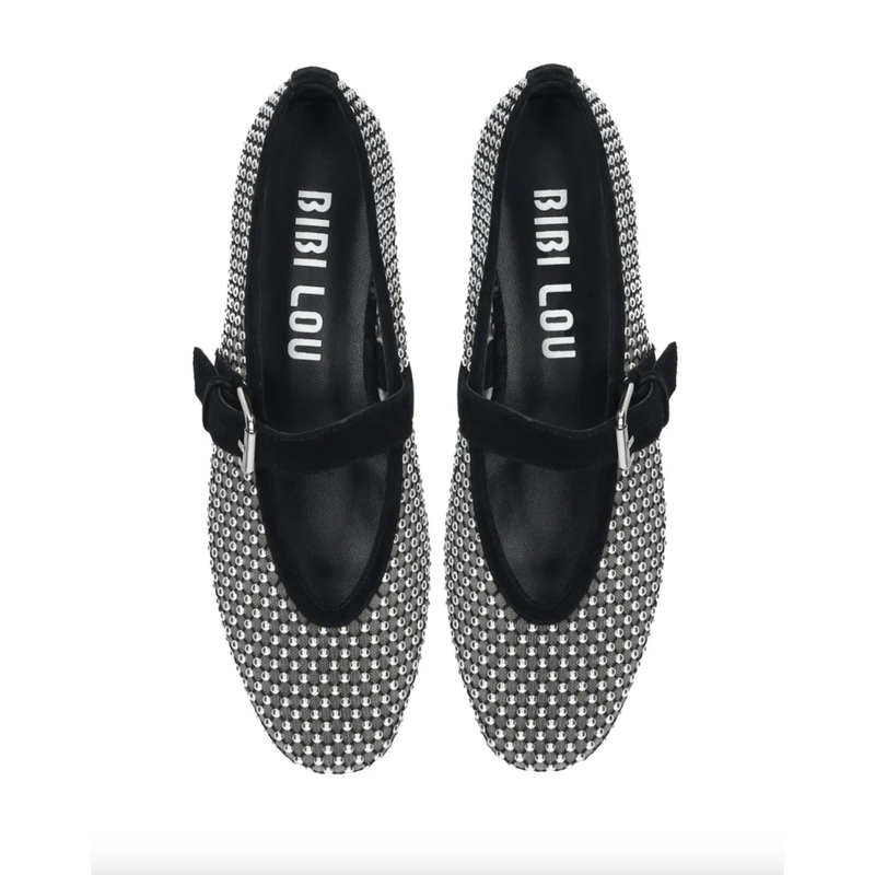 Mesh Stud Ballerina Pumps Black