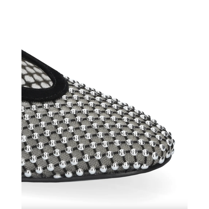 Mesh Stud Ballerina Pumps Black